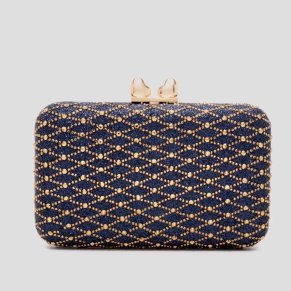 Midnight Lattice Clutch Bag - Navy Blue - Picture 1 of 4